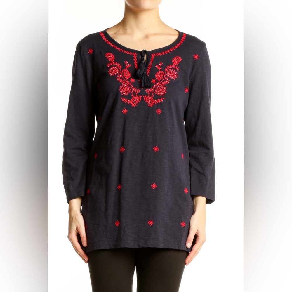 Talbots Dark Blue Tunic with Red Detailing